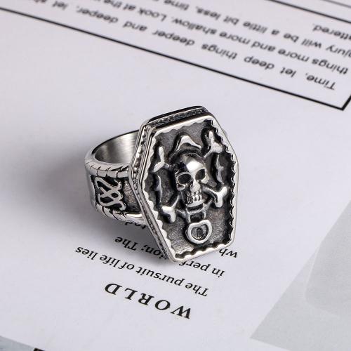 Stainless Steel Finger Ring, 304 Stainless Steel, Skull, Vacuum Ion Plating & for man 