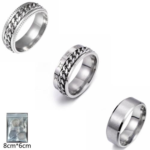 Partículas de acero Anillo Set, chapado, tres piezas & rotativo & diverso tamaño para la opción & para hombre, más colores para la opción, tamaño:6-13, Vendido por Set