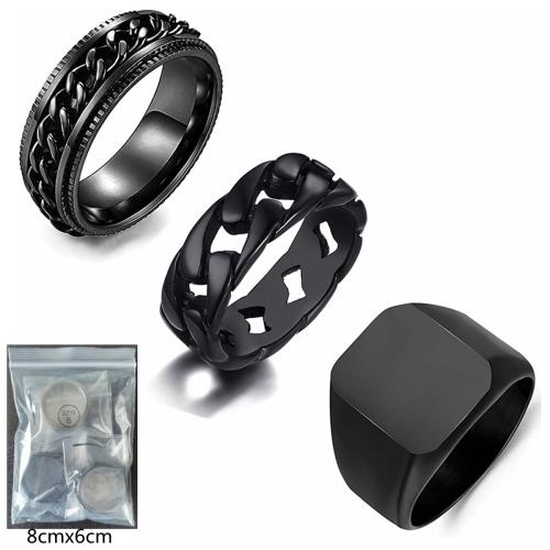 Partículas de acero Anillo Set, chapado, tres piezas & rotativo & diverso tamaño para la opción & para hombre, Negro, tamaño:7-13, Vendido por Set