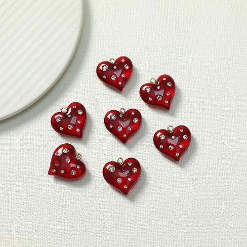 Rhinestone Resin Pendants, Heart, polished, DIY & with rhinestone [