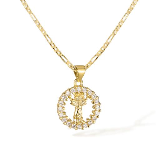 Collier en laiton cubique Zircon Micro Pave, avec zircon cubique, avec 55mm chaînes de rallonge, 14K rempli d’or, bijoux de mode & pour femme & creux mm, Vendu par PC