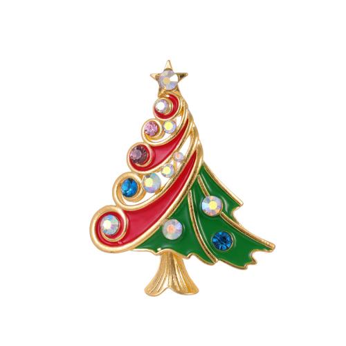 Broche Joyería Navidad, aleación de zinc, Árbol de Navidad, chapado en oro KC, Diseño de Navidad & unisexo & esmalte & con diamantes de imitación, 24x53mm, Vendido por UD