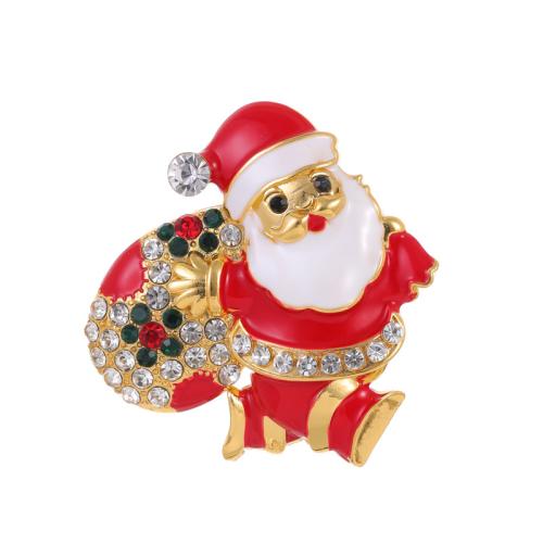 Broche Joyería Navidad, aleación de zinc, Papá Noel, 18K chapado en oro, Diseño de Navidad & unisexo & esmalte & con diamantes de imitación, Vendido por UD