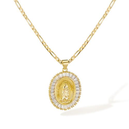 Collier en laiton cubique Zircon Micro Pave, avec zircon cubique, avec 55mm chaînes de rallonge, Plaqué d'or 14K, bijoux de mode & pour femme cm, Vendu par PC