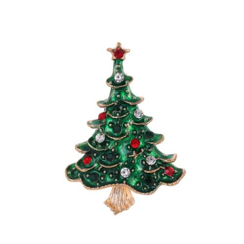 Broche Joyería Navidad, aleación de zinc, Árbol de Navidad, chapado en oro KC, Diseño de Navidad & unisexo & esmalte & con diamantes de imitación, Vendido por UD