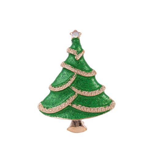 Broche Joyería Navidad, aleación de zinc, Árbol de Navidad, chapado en oro KC, Diseño de Navidad & unisexo & esmalte & con diamantes de imitación, Vendido por UD