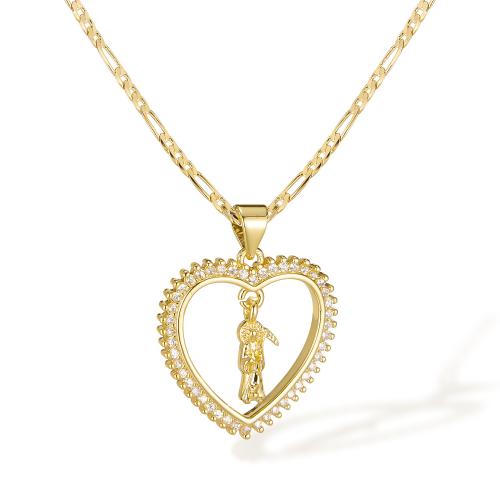 Collier en laiton cubique Zircon Micro Pave, avec zircon cubique, avec 55mm chaînes de rallonge, Plaqué d'or 14K, bijoux de mode & pour femme & creux mm, Vendu par PC