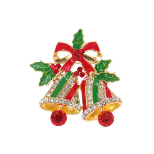 Broche Joyería Navidad, aleación de zinc, Cascabel de Navidad, 18K chapado en oro, Diseño de Navidad & unisexo & esmalte & con diamantes de imitación, Vendido por UD