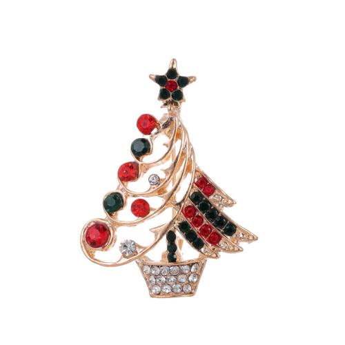 Broche Joyería Navidad, aleación de zinc, Árbol de Navidad, chapado, Diseño de Navidad & unisexo & con diamantes de imitación & hueco, Vendido por UD