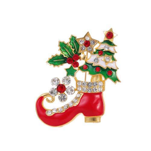 Broche Joyería Navidad, aleación de zinc, Bota de Navidad, 18K chapado en oro, Diseño de Navidad & unisexo & esmalte & con diamantes de imitación, Vendido por UD