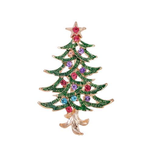 Broche Joyería Navidad, aleación de zinc, Árbol de Navidad, chapado en oro KC, Diseño de Navidad & unisexo & esmalte & con diamantes de imitación, Vendido por UD