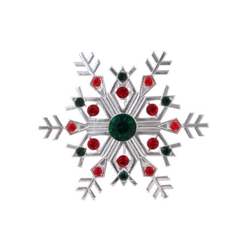 Broche Joyería Navidad, aleación de zinc, Copo de Nieve, chapado en color de plata, Diseño de Navidad & unisexo & con diamantes de imitación, Vendido por UD