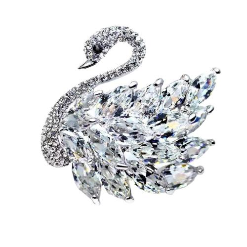 cristal Broche, aleación de zinc, con Cristal, Cisne, para mujer & con diamantes de imitación, más colores para la opción, 40x40mm, Vendido por UD