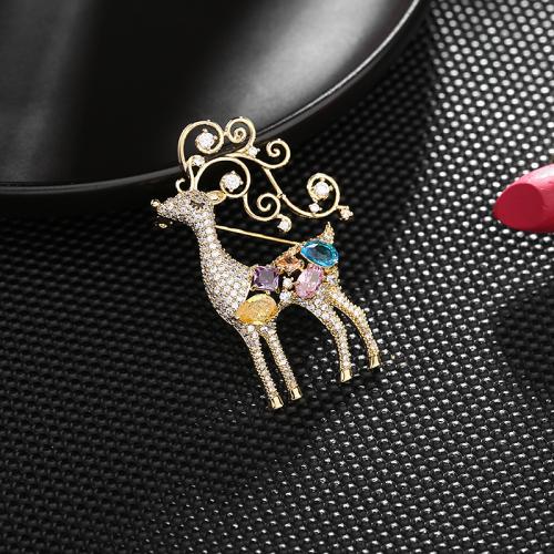 Crystal Brooch, Zinc Alloy, with Crystal & Plastic Pearl, Deer, for woman & with rhinestone 