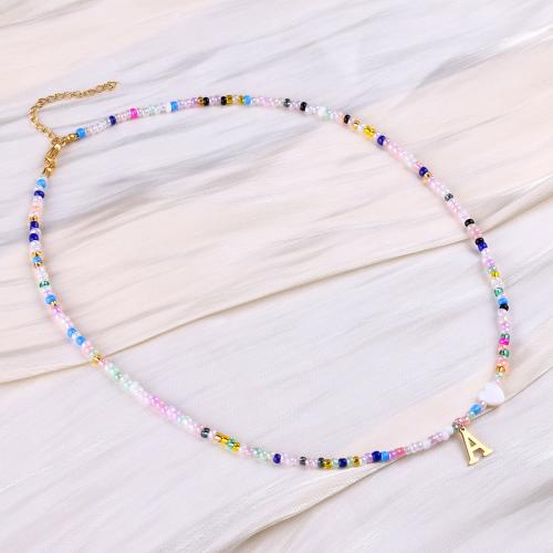 Collar de perlas de cristal semilla, acero inoxidable 304, con Seedbead, con 5cm extender cadena, hecho a mano, Joyería & diferentes estilos para la opción & para mujer, longitud:aproximado 45 cm, Vendido por UD