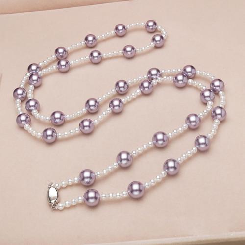 Collier en mer du Sud Shell Pull, Shell Pearl, avec porcelaine & Acier inoxydable 304, Rond, bijoux de mode & pour femme, plus de couleurs à choisir mm and 10mm Environ 90 cm, Vendu par PC[