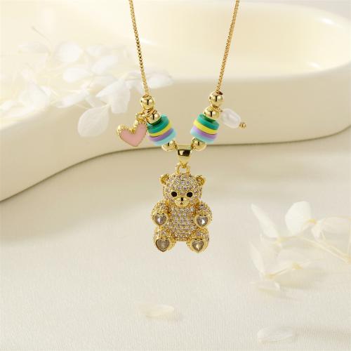 Collier en laiton cubique Zircon Micro Pave, avec argile de polymère, ours, Placage de couleur d'or, pavé de micro zircon & pour femme & émail, Vendu par PC