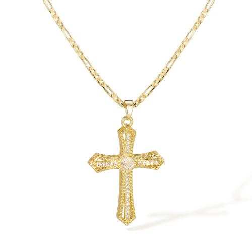 Collier en laiton cubique Zircon Micro Pave, avec zircon cubique, avec 55mm chaînes de rallonge, croix, 14K rempli d’or, bijoux de mode & pour femme mm, Vendu par PC