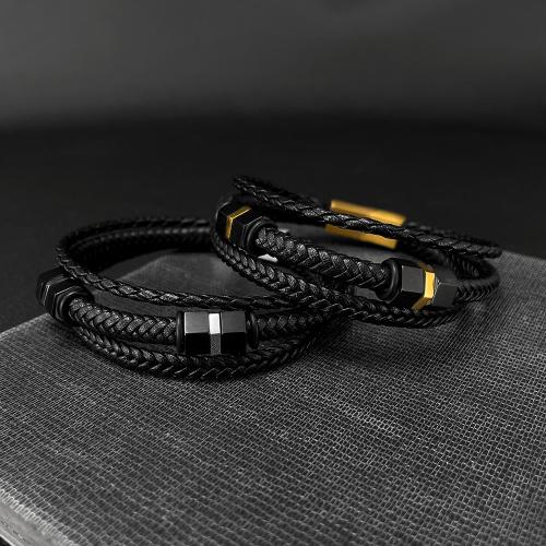 bracelet de cordon en PU , cuir PU, avec Acier inoxydable 304, fait à la main, trois couches & bijoux de mode & pour homme, plus de couleurs à choisir mm, Vendu par PC