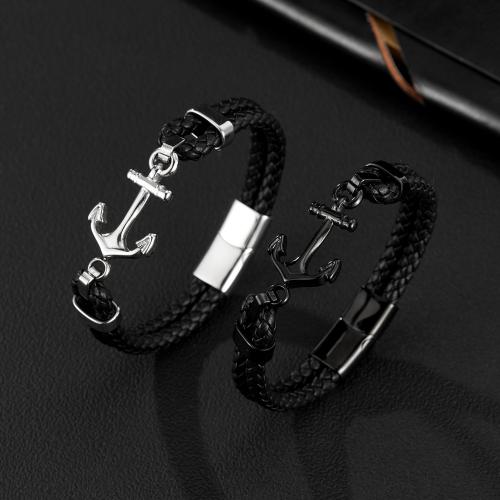 bracelet de cordon en PU , cuir PU, avec Acier inoxydable 304, fait à la main, Double couche & bijoux de mode & pour homme, plus de couleurs à choisir mm, Vendu par PC