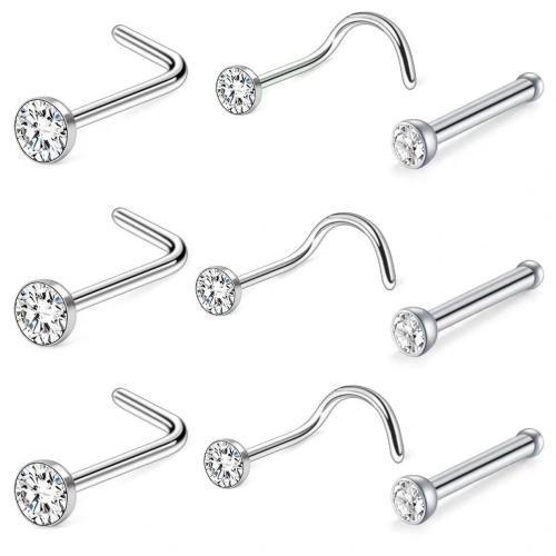 Joyería de Piercing de nariz de acero inoxidable, acero inoxidable 304, diverso tamaño para la opción & diferentes estilos para la opción & para mujer & con diamantes de imitación, color original, Vendido por UD