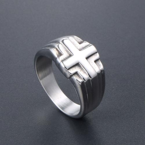 Titanium Steel Finger Ring, Cross, polished, vintage & for man, original color, US Ring [