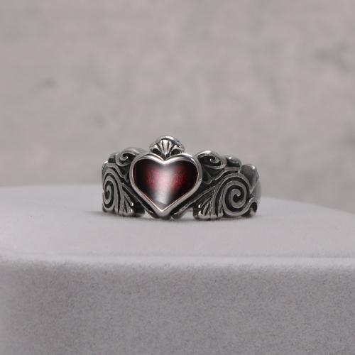 Titanium Steel Finger Ring, Heart, polished, vintage & for woman & epoxy gel, original color, US Ring 