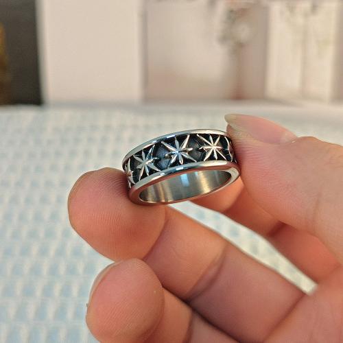 Titanium Steel Finger Ring, Eight Point Star, polished, vintage & for man & blacken, original color, US Ring 