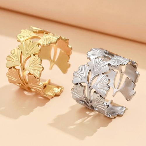 Stainless Steel Finger Ring, 304 Stainless Steel, Ginkgo Leaf, fashion jewelry & for woman US Ring 