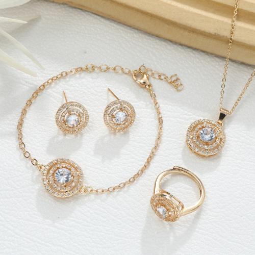 Cubic Zirconia Micro Pave Brass Jewelry Sets & micro pave cubic zirconia & for woman, golden [