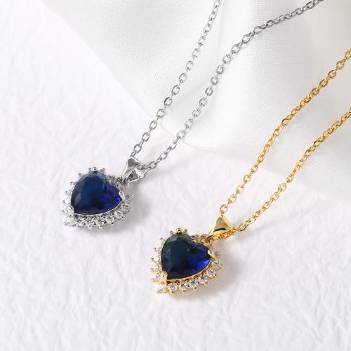 Collier en laiton cubique Zircon Micro Pave, avec 5cm chaînes de rallonge, coeur, Placage, bijoux de mode & pavé de micro zircon, plus de couleurs à choisir cm, Vendu par PC