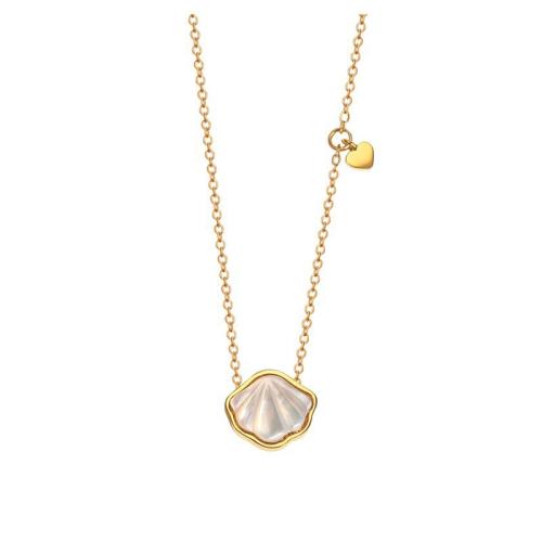 Ensemble de bijoux en acier de titane, Acier titane, avec coquille blanche, avec 5cm chaînes de rallonge, Plaqué or 18K, bijoux de mode & styles différents pour le choix & pour femme cm, Vendu par PC