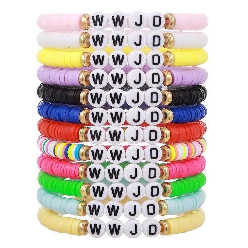 Polymer Clay Bracelets, with Elastic Thread, handmade, 12 pieces & fashion jewelry & for woman, mixed colors .69 Inch 