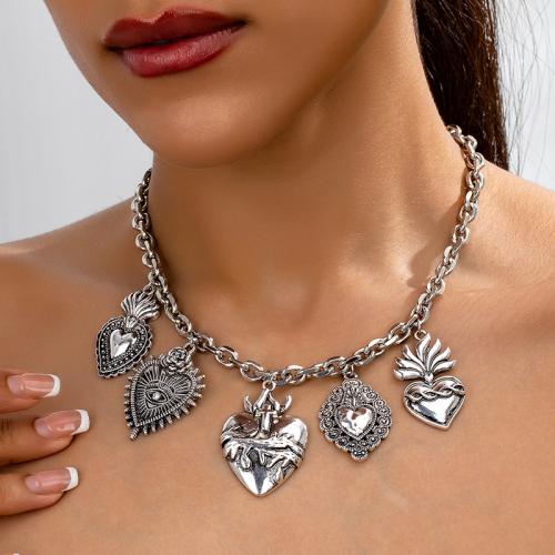 Collier en alliage de zinc, Placage, pavé de micro zircon & pour femme, argent, Vendu par PC