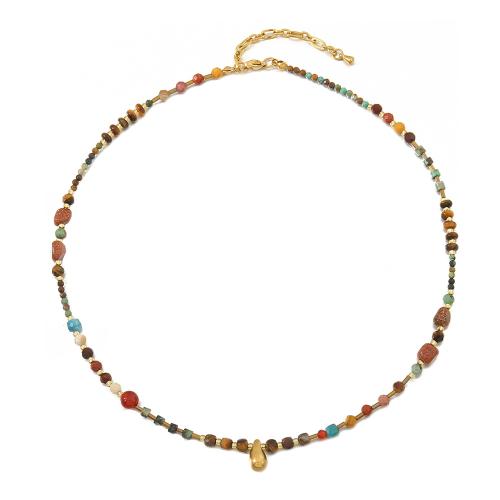 Collar de la joyería de mezclar estilos, acero inoxidable 304, con Turquesa Africana & arena dorada & Ojo de tigre, chapado, diferentes estilos para la opción & para mujer, multicolor, Vendido por UD