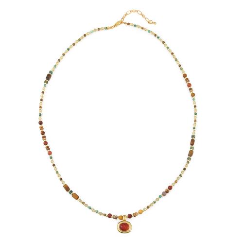 Collar de la joyería de mezclar estilos, metal, con Jaspe de pintura & Piedra de yema de huevo & Ágata roja & Cristal, hecho a mano, diferentes estilos para la opción & para mujer, multicolor, Vendido por UD