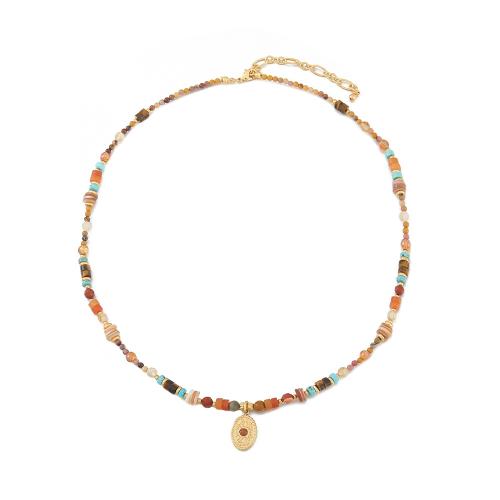 Collar de la joyería de mezclar estilos, metal, con Turquesa Africana & Ojo de tigre & Ágata roja, hecho a mano, diferentes estilos para la opción & para mujer, multicolor, Vendido por UD