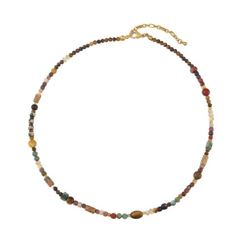 Collar de la joyería de mezclar estilos, acero inoxidable 304, con Turquesa Africana & Jaspe de pintura & dálmata & Ojo de tigre & Nácar, hecho a mano, para mujer, multicolor, Vendido por UD