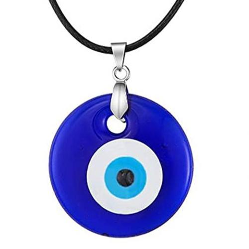 Evil Eye Jewelry Necklace, Glass, with leather cord & for woman, blue Approx 51-80 cm 