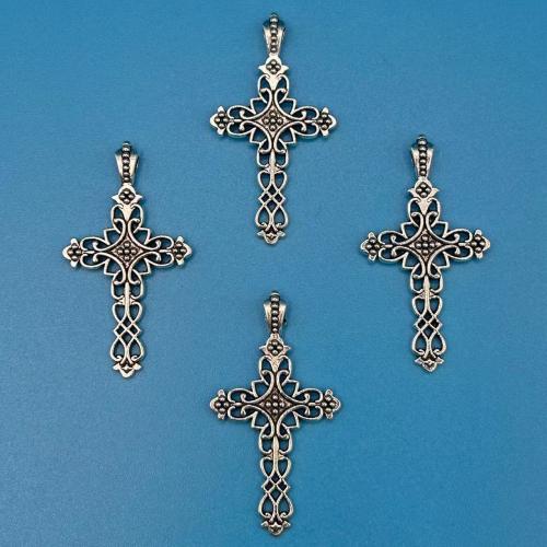 Colgantes de Aleación de Zinc en Forma Cruces, chapado en color de plata antigua, Bricolaje, 38x21x4mm, 100PCs/Bolsa, Vendido por Bolsa