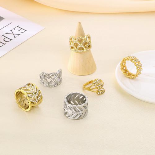 Rhinestone Stainless Steel Finger Ring, 304 Stainless Steel, Vacuum Ion Plating, for woman & with rhinestone 