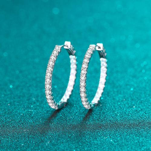 925 Sterling Silver Huggie Hoop Earring, with Moissanite, fashion jewelry & for woman, earring length 25-35mm, 2.88 carat Moissanite 