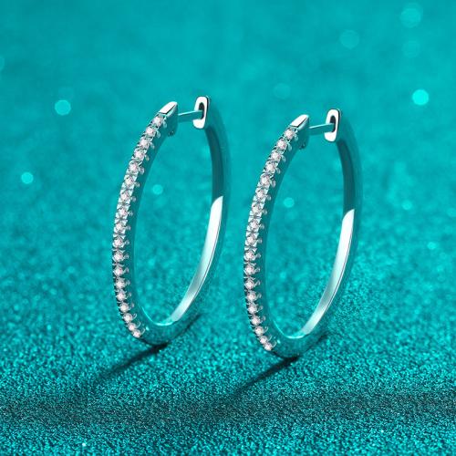 925 Sterling Silver Huggie Hoop Earring, with Moissanite, fashion jewelry & for woman, earring length 25-35mm, 0.54 carat Moissanite 