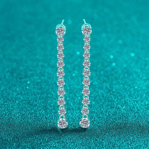 925 Sterling Silver Drop Earring, with Moissanite, fashion jewelry & for woman, earring length 80-100mm 