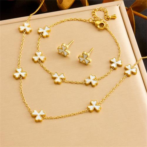 Fashion Stainless Steel Jewelry Sets, 304 Stainless Steel, with White Shell, fashion jewelry & for woman, golden 