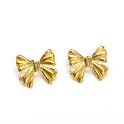 Titanium Steel Stud Earring, Bowknot, gold color plated, fashion jewelry, golden 