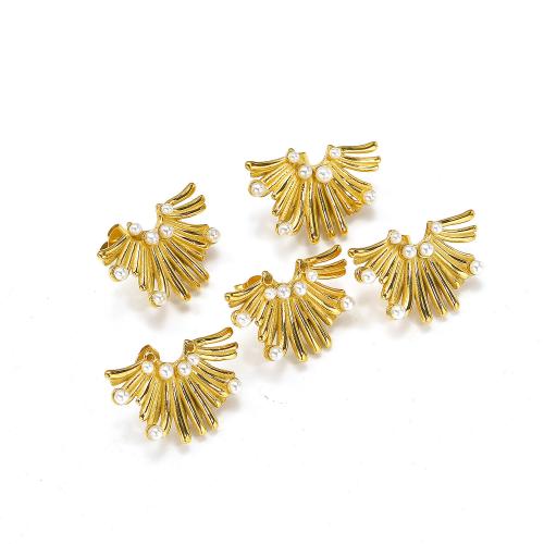 Titanium Steel Stud Earring, with Plastic Pearl, gold color plated, fashion jewelry, golden 