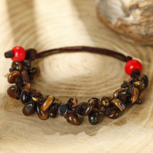 Tiger Eye Stone Bracelets, with Knot Cord, with 2.3 Inch extender chain, handmade, Double Layer & fashion jewelry & for woman .2 Inch 