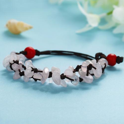 Pulseras de cuarzo, cuarzo rosado, con Cordón de nudo, con 2.3 Inch extender cadena, hecho a mano, Doble capa & Joyería & para mujer, longitud:6.2 Inch, Vendido por UD