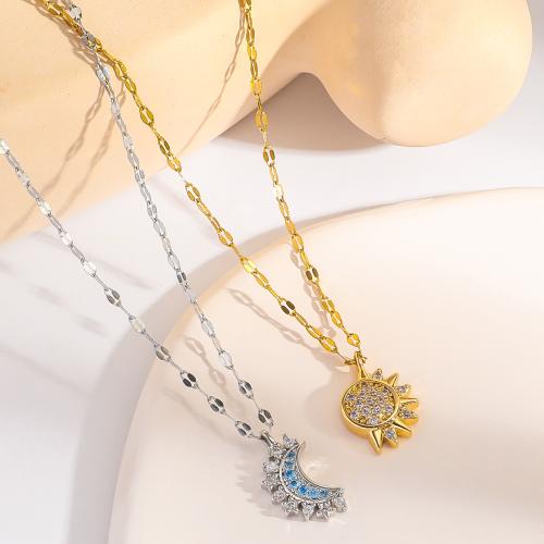 Collier en acier inoxydable Zircon, Acier inoxydable 304, avec 2.36 Inch chaînes de rallonge, Placage, bijoux de mode & pavé de micro zircon & pour femme, plus de couleurs à choisir .32 pouce, Vendu par PC